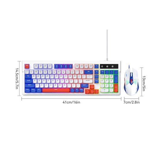 Diyeeni Kombination aus Gaming-Tastatur und -Maus mit RGB-Hintergrundbeleuchtung, 98 Tasten, Kompaktes Layout mit Multimedia-Tastenkombinationen und 7 Farbbeleuchtungsmodi, (Blau Weiß) Bild 7