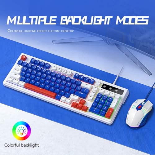 Jectse RGB-beleuchtete Gaming-Tastatur und -Maus-Kombination, Kompakte 98-Tasten-Tastatur mit Multimedia-Schnelltasten und 7 Lichteffekten, Kabelgebundene USB- für Laptop/PC (Weiß Blau) Bild 3