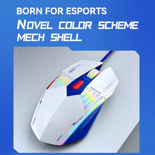 Jectse RGB-beleuchtete Gaming-Tastatur und -Maus-Kombination, Kompakte 98-Tasten-Tastatur mit Multimedia-Schnelltasten und 7 Lichteffekten, Kabelgebundene USB- für Laptop/PC (Weiß Blau) Bild 6
