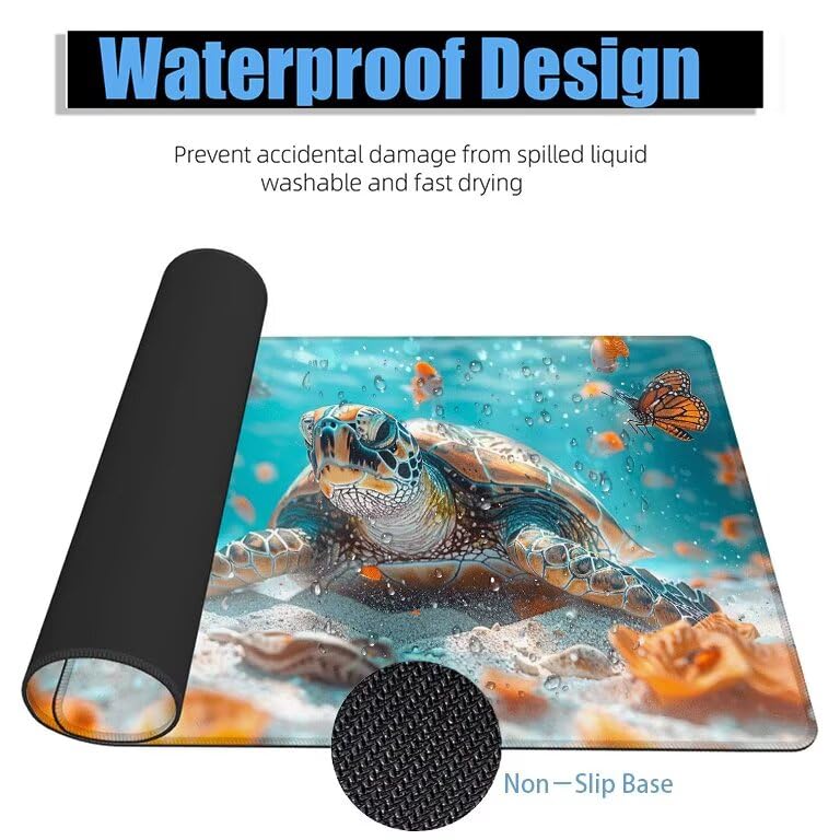 Schreibtischunterlage Meeresschildkröte Mauspad XXL 150x80cm Mousepad Tiere Gaming Mauspad mit Nicht rutschender Unterlage, Vernähte Kanten WassXerdicht Anti-Rutsch Maus Pad für PC, MacBook F0-1088 Bild 4