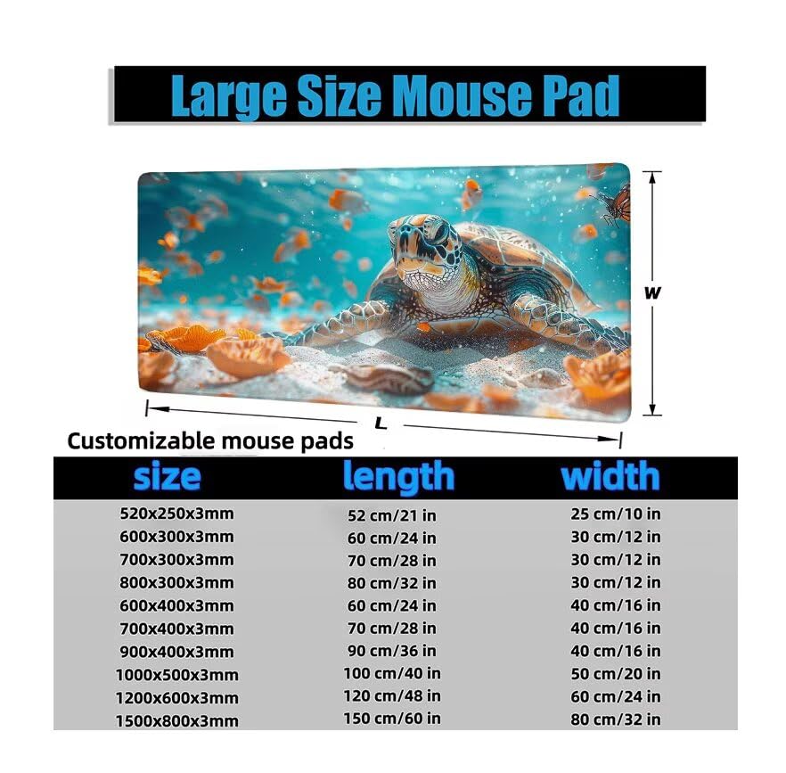 Schreibtischunterlage Meeresschildkröte Mauspad XXL 150x80cm Mousepad Tiere Gaming Mauspad mit Nicht rutschender Unterlage, Vernähte Kanten WassXerdicht Anti-Rutsch Maus Pad für PC, MacBook F0-1088 Bild 6