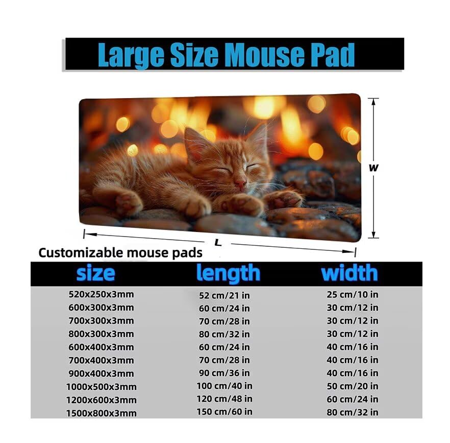 Schreibtischunterlage Feuer Mauspad XXL 120x60cm Mousepad Katze Gaming Mauspad mit Nicht rutschender Unterlage, Vernähte Kanten WassXerdicht Anti-Rutsch Maus Pad für Laptop, Office Geschenke F0-1100 Bild 6