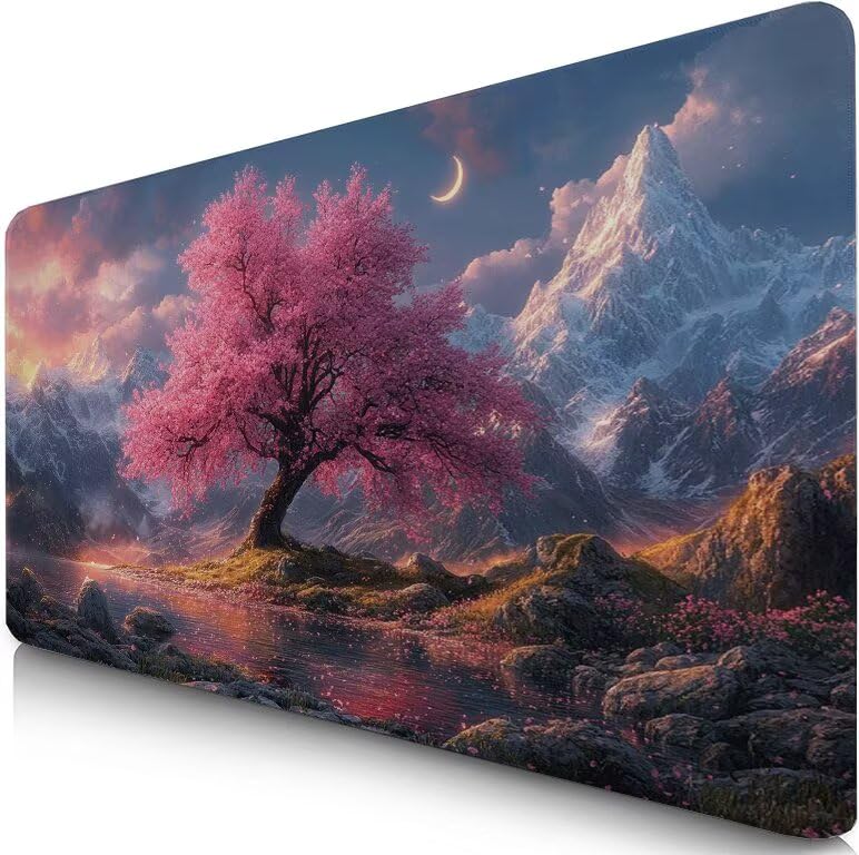 Schreibtischunterlage Rosa Mauspad XXL 120x60cm Mousepad Baum Gaming Mauspad mit Nicht rutschender Unterlage, Vernähte Kanten WassXerdicht Anti-Rutsch Maus Pad für Laptop, Office Geschenke F0-1103 Bild 1