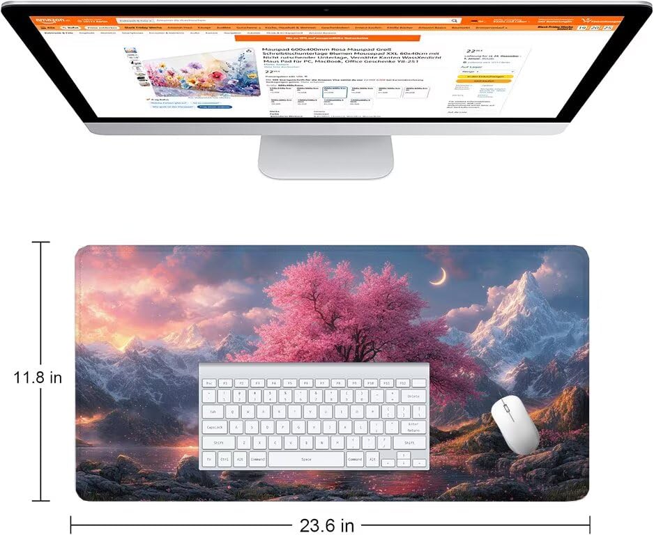 Schreibtischunterlage Rosa Mauspad XXL 120x60cm Mousepad Baum Gaming Mauspad mit Nicht rutschender Unterlage, Vernähte Kanten WassXerdicht Anti-Rutsch Maus Pad für Laptop, Office Geschenke F0-1103 Bild 2