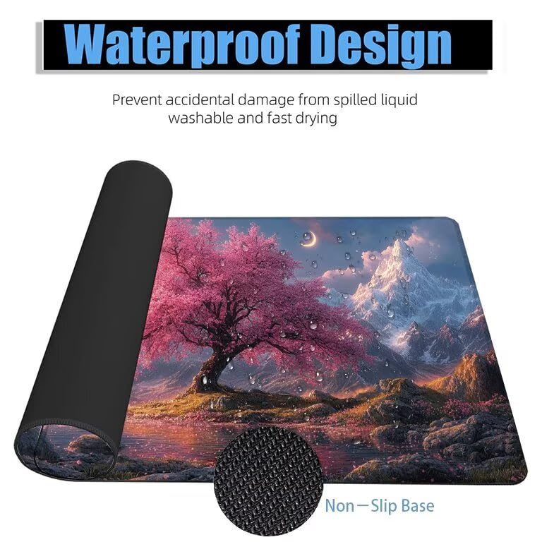 Schreibtischunterlage Rosa Mauspad XXL 120x60cm Mousepad Baum Gaming Mauspad mit Nicht rutschender Unterlage, Vernähte Kanten WassXerdicht Anti-Rutsch Maus Pad für Laptop, Office Geschenke F0-1103 Bild 4