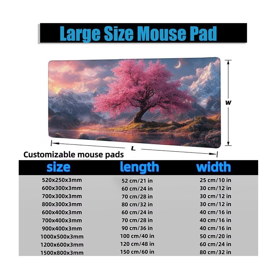Schreibtischunterlage Rosa Mauspad XXL 120x60cm Mousepad Baum Gaming Mauspad mit Nicht rutschender Unterlage, Vernähte Kanten WassXerdicht Anti-Rutsch Maus Pad für Laptop, Office Geschenke F0-1103 Bild 6