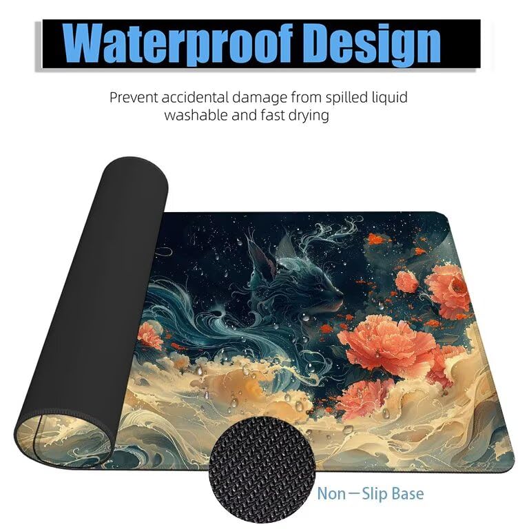 Schreibtischunterlage Abstrakt Mauspad XXL 150x80cm Mousepad Weiß Gaming Mauspad mit Nicht rutschender Unterlage, Vernähte Kanten WassXerdicht Anti-Rutsch Maus Pad für PC, Office Geschenke F0-1094 Bild 4