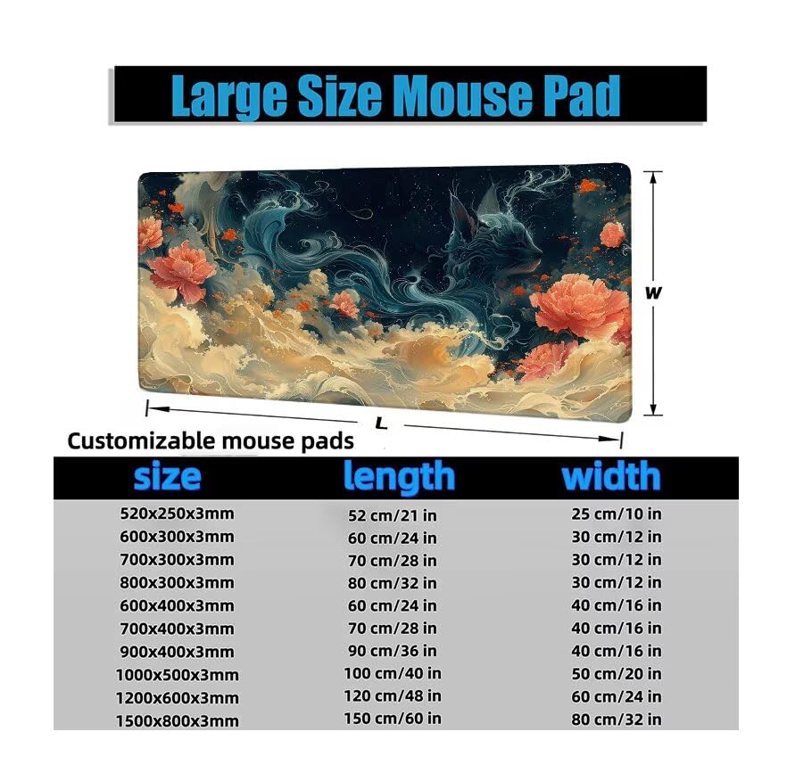 Schreibtischunterlage Abstrakt Mauspad XXL 150x80cm Mousepad Weiß Gaming Mauspad mit Nicht rutschender Unterlage, Vernähte Kanten WassXerdicht Anti-Rutsch Maus Pad für PC, Office Geschenke F0-1094 Bild 6