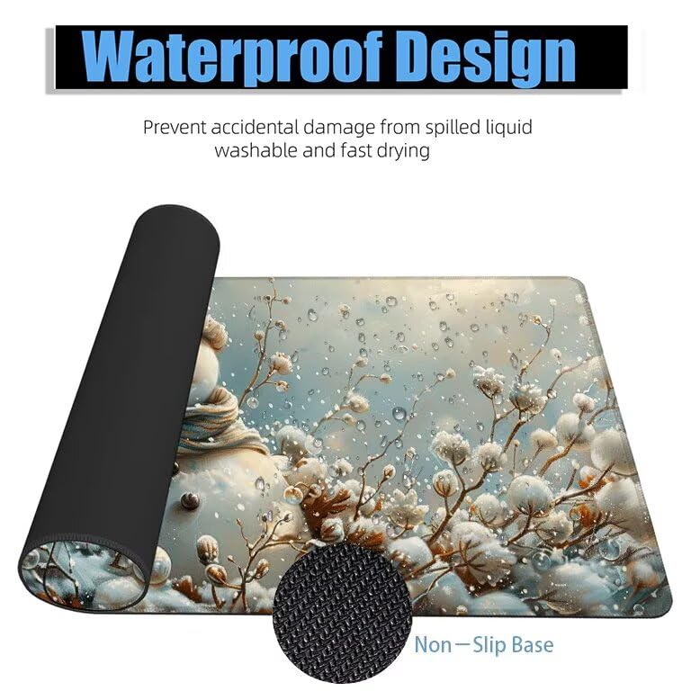Schreibtischunterlage Weiß Mauspad XXL 120x60cm Mousepad Schneemann Gaming Mauspad mit Nicht rutschender Unterlage, Vernähte Kanten WassXerdicht Anti-Rutsch Maus Pad für PC, MacBook, Laptop F0-1106 Bild 4