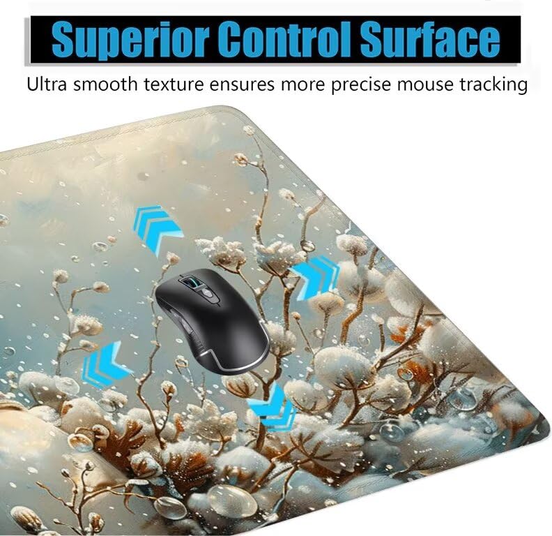 Schreibtischunterlage Weiß Mauspad XXL 120x60cm Mousepad Schneemann Gaming Mauspad mit Nicht rutschender Unterlage, Vernähte Kanten WassXerdicht Anti-Rutsch Maus Pad für PC, MacBook, Laptop F0-1106 Bild 5