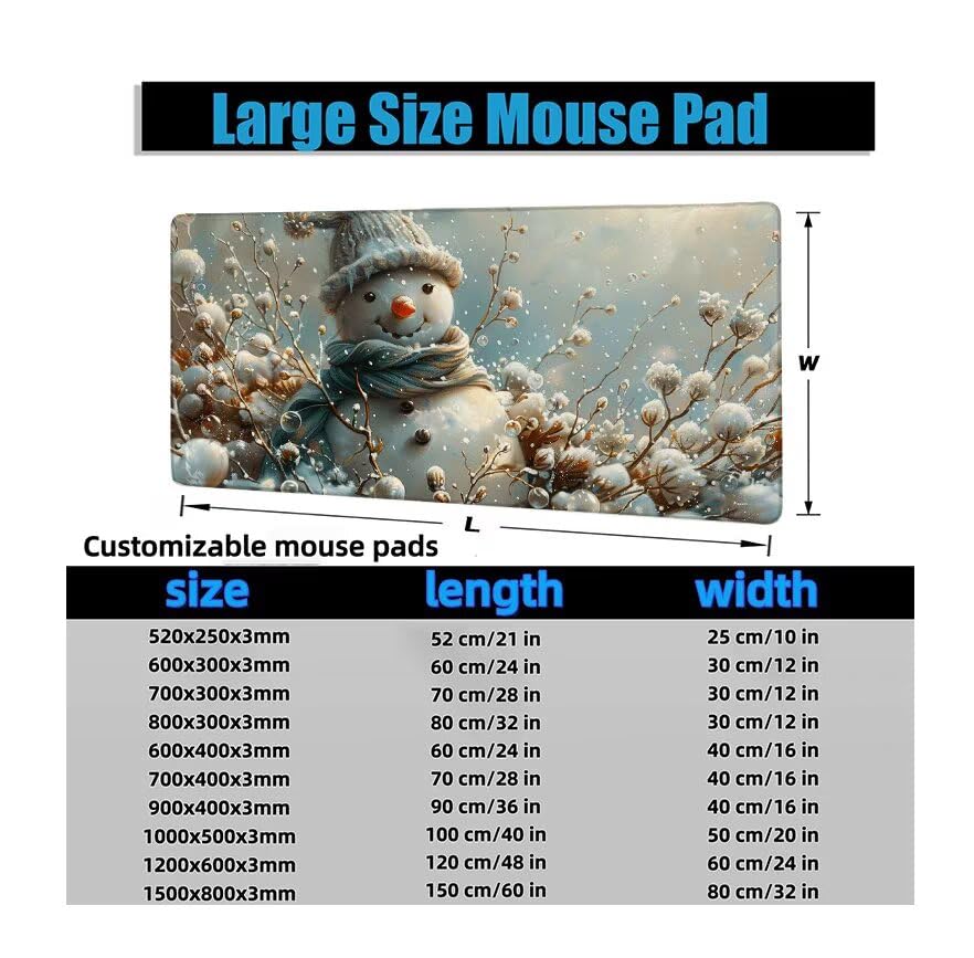 Schreibtischunterlage Weiß Mauspad XXL 120x60cm Mousepad Schneemann Gaming Mauspad mit Nicht rutschender Unterlage, Vernähte Kanten WassXerdicht Anti-Rutsch Maus Pad für PC, MacBook, Laptop F0-1106 Bild 6
