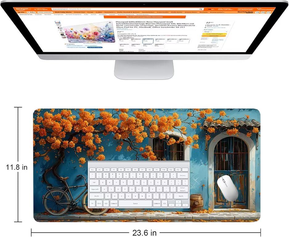 Schreibtischunterlage Blau Mauspad XXL 100x50cm Mousepad Fahrrad Gaming Mauspad mit Nicht rutschender Unterlage, Vernähte Kanten WassXerdicht Anti-Rutsch Maus Pad für PC, Office Geschenke F0-1085 Bild 2