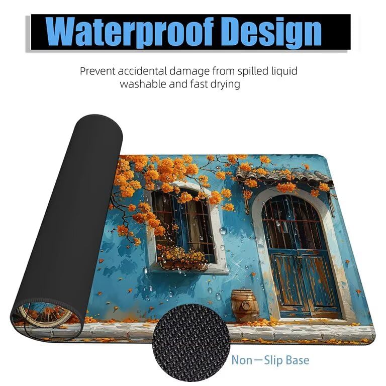 Schreibtischunterlage Blau Mauspad XXL 100x50cm Mousepad Fahrrad Gaming Mauspad mit Nicht rutschender Unterlage, Vernähte Kanten WassXerdicht Anti-Rutsch Maus Pad für PC, Office Geschenke F0-1085 Bild 4