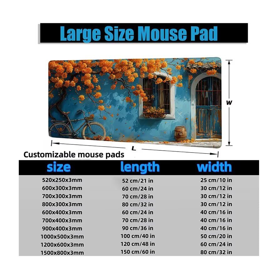 Schreibtischunterlage Blau Mauspad XXL 100x50cm Mousepad Fahrrad Gaming Mauspad mit Nicht rutschender Unterlage, Vernähte Kanten WassXerdicht Anti-Rutsch Maus Pad für PC, Office Geschenke F0-1085 Bild 6