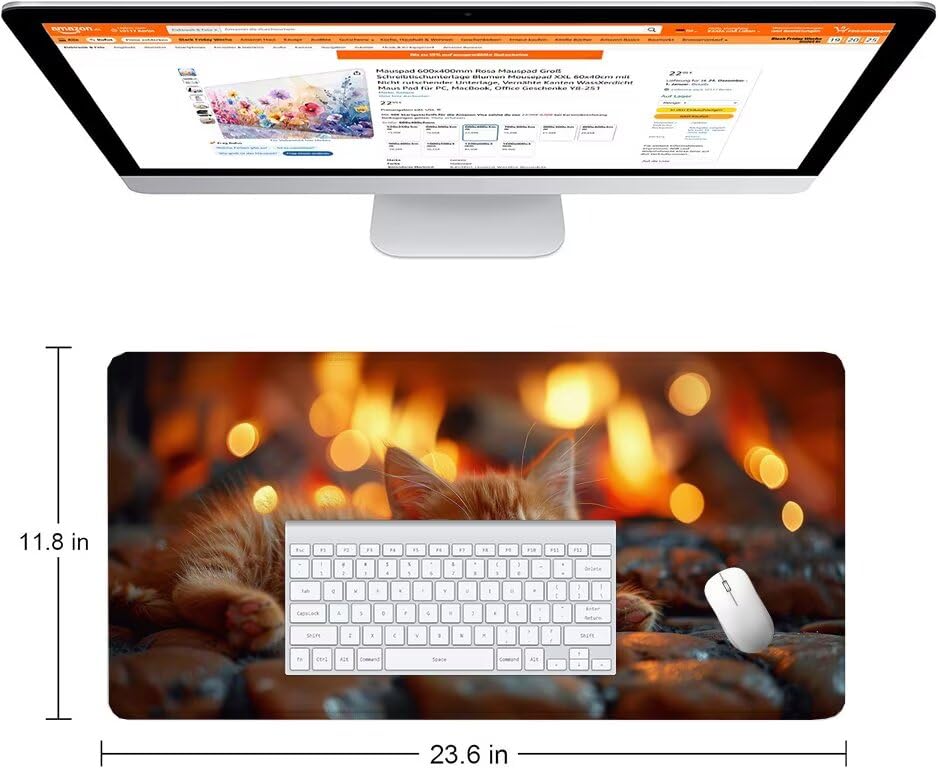 Schreibtischunterlage Feuer Mauspad XXL 100x50cm Mousepad Katze Gaming Mauspad mit Nicht rutschender Unterlage, Vernähte Kanten WassXerdicht Anti-Rutsch Maus Pad für Laptop, Office Geschenke F0-1100 Bild 2