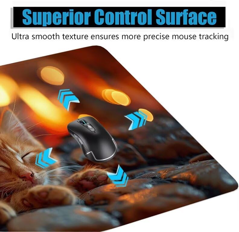 Schreibtischunterlage Feuer Mauspad XXL 100x50cm Mousepad Katze Gaming Mauspad mit Nicht rutschender Unterlage, Vernähte Kanten WassXerdicht Anti-Rutsch Maus Pad für Laptop, Office Geschenke F0-1100 Bild 5