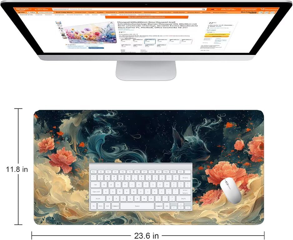 Schreibtischunterlage Abstrakt Mauspad XXL 120x60cm Mousepad Weiß Gaming Mauspad mit Nicht rutschender Unterlage, Vernähte Kanten WassXerdicht Anti-Rutsch Maus Pad für PC, Office Geschenke F0-1094 Bild 2