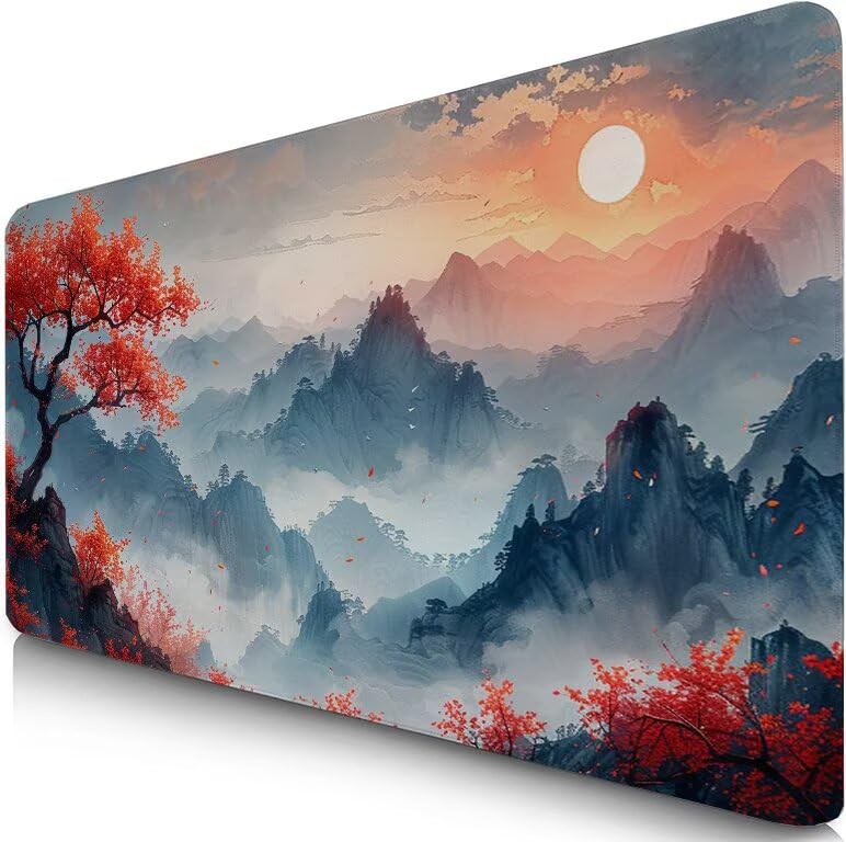 Schreibtischunterlage Rot Mauspad XXL 120x60cm Mousepad Baum Gaming Mauspad mit Nicht rutschender Unterlage, Vernähte Kanten WassXerdicht Anti-Rutsch Maus Pad für PC, MacBook, Laptop, Office F0-1082 Bild 1