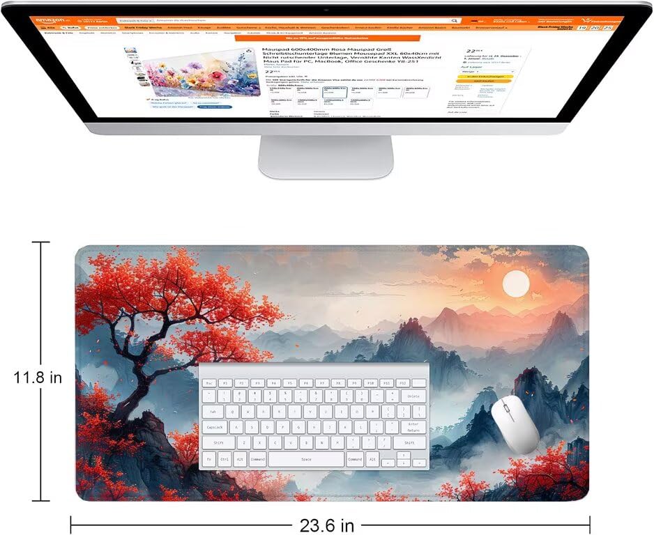 Schreibtischunterlage Rot Mauspad XXL 120x60cm Mousepad Baum Gaming Mauspad mit Nicht rutschender Unterlage, Vernähte Kanten WassXerdicht Anti-Rutsch Maus Pad für PC, MacBook, Laptop, Office F0-1082 Bild 2