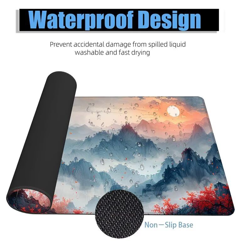 Schreibtischunterlage Rot Mauspad XXL 120x60cm Mousepad Baum Gaming Mauspad mit Nicht rutschender Unterlage, Vernähte Kanten WassXerdicht Anti-Rutsch Maus Pad für PC, MacBook, Laptop, Office F0-1082 Bild 4