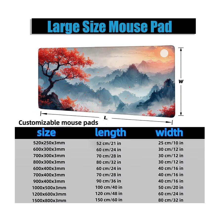 Schreibtischunterlage Rot Mauspad XXL 120x60cm Mousepad Baum Gaming Mauspad mit Nicht rutschender Unterlage, Vernähte Kanten WassXerdicht Anti-Rutsch Maus Pad für PC, MacBook, Laptop, Office F0-1082 Bild 6