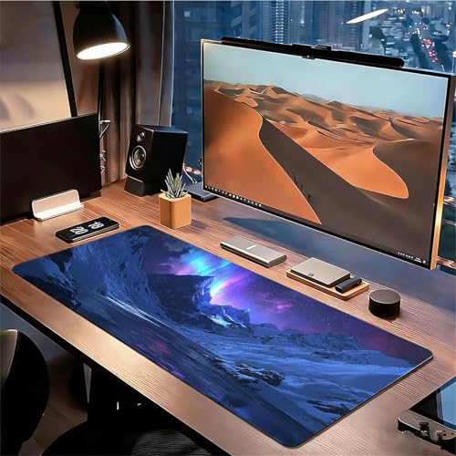 Gaming Mauspad XXL 1000x500x3mm Schneebedeckter Berg Mousepad, Große rutschfeste Schreibtischunterlage Nacht Verbessert Präzision und Geschwindigkeit mit Stoßdämpfung für Tastatur und Maus xg-965 Bild 3