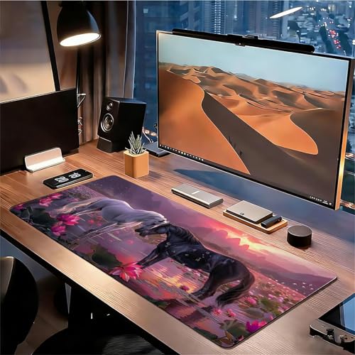 Gaming Mauspad XXL 1400x600x3mm Pferd Mousepad, Große Speed rutschfeste Schreibtischunterlage Blume Verbessert Präzision und Geschwindigkeit mit Stoßdämpfung für Tastatur und Maus Homeoffice xg-956 Bild 3
