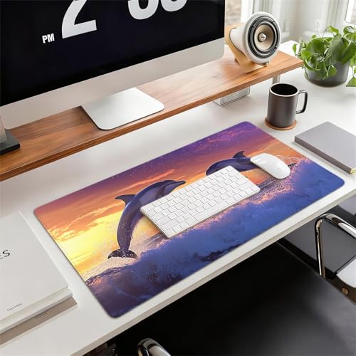 Gaming Mauspad XXL 1000x500x3mm Delphin Mousepad, Große Speed rutschfeste Schreibtischunterlage Sonnenuntergang Verbessert Präzision und Geschwindigkeit mit Stoßdämpfung für Tastatur und Maus xg-971 Bild 2