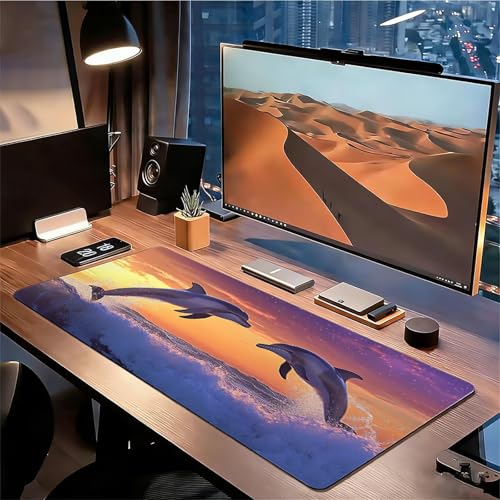 Gaming Mauspad XXL 1000x500x3mm Delphin Mousepad, Große Speed rutschfeste Schreibtischunterlage Sonnenuntergang Verbessert Präzision und Geschwindigkeit mit Stoßdämpfung für Tastatur und Maus xg-971 Bild 3
