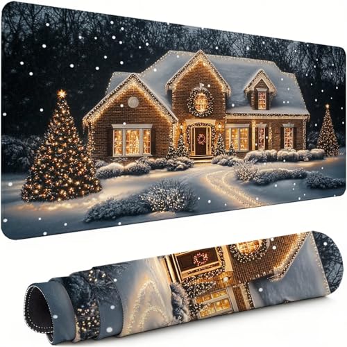 Gaming Mauspad XXL 1400x600x3mm Weihnachtsbaum Mousepad, Große Speed rutschfeste Schreibtischunterlage Haus Verbessert Präzision und Geschwindigkeit mit Stoßdämpfung für Tastatur und Maus xg-989 Bild 1