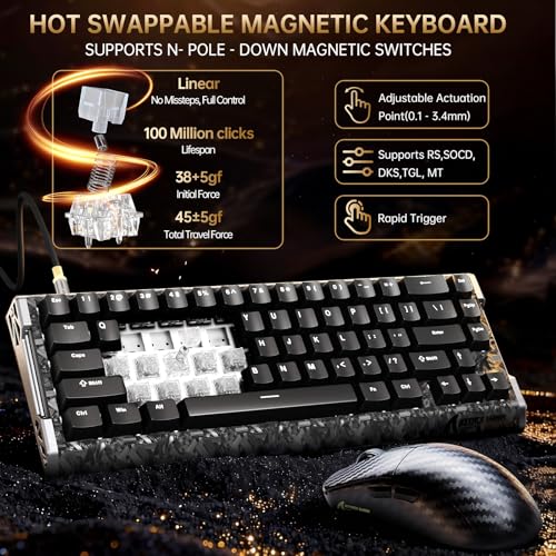 ATTACK SHARK R68 HE Kabel Magnetische Tastatur, Kabellosen R11 ULTRA Gaming-Maus aus Carbonfaser, 8000 Hz Rapid Trigger, 0,005mm RT Accuracy, 49g SUPERLIGHT-Maus, PAW3950MAX, 42000 DPI, Schwarz A Bild 7