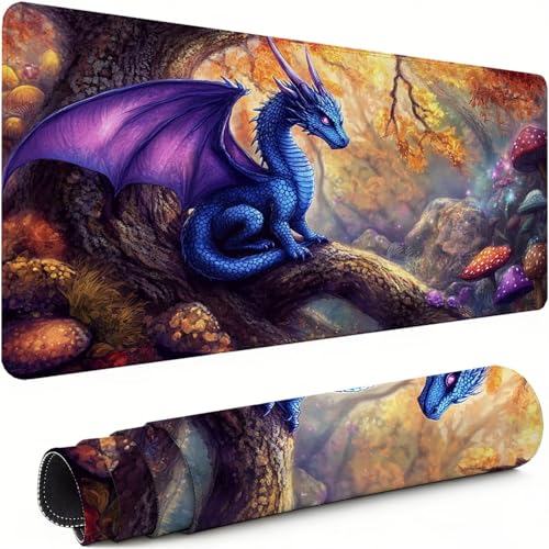 Gaming Mauspad XXL 1200x600x3mm Drachen Mousepad, Große Speed rutschfeste Schreibtischunterlage Wald Verbessert Präzision und Geschwindigkeit mit Stoßdämpfung für Tastatur und Maus Homeoffice xg-953 Bild 1