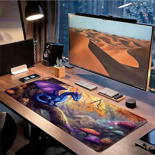 Gaming Mauspad XXL 1200x600x3mm Drachen Mousepad, Große Speed rutschfeste Schreibtischunterlage Wald Verbessert Präzision und Geschwindigkeit mit Stoßdämpfung für Tastatur und Maus Homeoffice xg-953 Bild 3