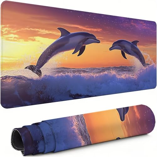 Gaming Mauspad XXL 1600x800x3mm Delphin Mousepad, Große Speed rutschfeste Schreibtischunterlage Sonnenuntergang Verbessert Präzision und Geschwindigkeit mit Stoßdämpfung für Tastatur und Maus xg-971 Bild 1