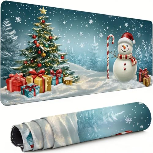 Gaming Mauspad XXL 1600x800x3mm Schneemann Mousepad, Große Speed rutschfeste Schreibtischunterlage Weihnachten Verbessert Präzision und Geschwindigkeit mit Stoßdämpfung für Tastatur und Maus xg-977 Bild 1