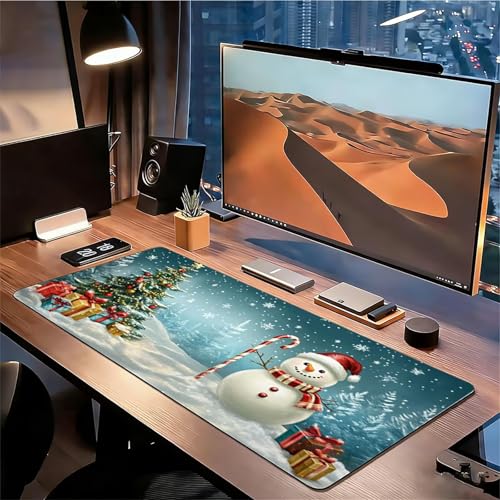 Gaming Mauspad XXL 1600x800x3mm Schneemann Mousepad, Große Speed rutschfeste Schreibtischunterlage Weihnachten Verbessert Präzision und Geschwindigkeit mit Stoßdämpfung für Tastatur und Maus xg-977 Bild 3