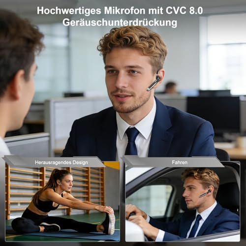 Headset Bluetooth 6.1 CVC8.0 Noise Cancelling In Ear Kopfhörer 100 Std Kabellos Kopfhörer mit Dual Mikrofon LED Ladebox Zwei-Geräte-Verbindung Freisprech Handy Ohrhörer für Autofahren/Business/Büro Bild 3