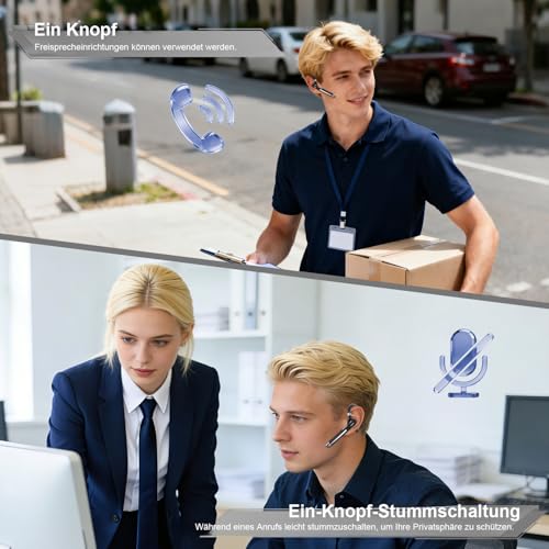 Headset Bluetooth 6.1 CVC8.0 Noise Cancelling In Ear Kopfhörer 100 Std Kabellos Kopfhörer mit Dual Mikrofon LED Ladebox Zwei-Geräte-Verbindung Freisprech Handy Ohrhörer für Autofahren/Business/Büro Bild 4