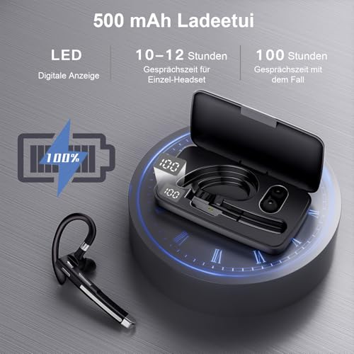 Headset Bluetooth 6.1 CVC8.0 Noise Cancelling In Ear Kopfhörer 100 Std Kabellos Kopfhörer mit Dual Mikrofon LED Ladebox Zwei-Geräte-Verbindung Freisprech Handy Ohrhörer für Autofahren/Business/Büro Bild 5