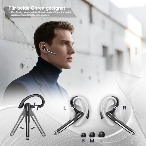 Headset Bluetooth 6.1 CVC8.0 Noise Cancelling In Ear Kopfhörer 100 Std Kabellos Kopfhörer mit Dual Mikrofon LED Ladebox Zwei-Geräte-Verbindung Freisprech Handy Ohrhörer für Autofahren/Business/Büro Bild 6