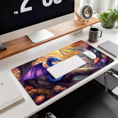 Gaming Mauspad XXL 1600x800x3mm Drachen Mousepad, Große Speed rutschfeste Schreibtischunterlage Wald Verbessert Präzision und Geschwindigkeit mit Stoßdämpfung für Tastatur und Maus Homeoffice xg-953 Bild 2