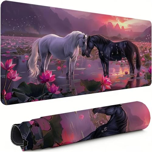 Gaming Mauspad XXL 1600x800x3mm Pferd Mousepad, Große Speed rutschfeste Schreibtischunterlage Blume Verbessert Präzision und Geschwindigkeit mit Stoßdämpfung für Tastatur und Maus Homeoffice xg-956 Bild 1