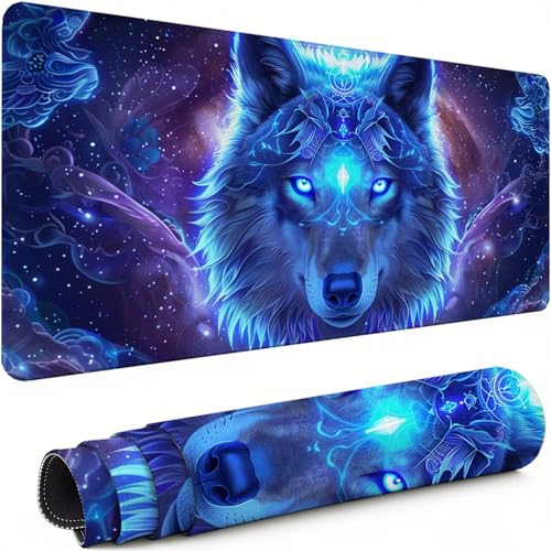 Gaming Mauspad XXL 1400x600x3mm Wolf Mousepad, Große Speed rutschfeste Schreibtischunterlage Glänzend Verbessert Präzision und Geschwindigkeit mit Stoßdämpfung für Tastatur und Maus Homeoffice xg-980 Bild 1
