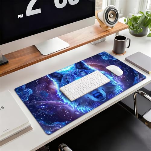 Gaming Mauspad XXL 1400x600x3mm Wolf Mousepad, Große Speed rutschfeste Schreibtischunterlage Glänzend Verbessert Präzision und Geschwindigkeit mit Stoßdämpfung für Tastatur und Maus Homeoffice xg-980 Bild 2