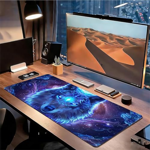 Gaming Mauspad XXL 1400x600x3mm Wolf Mousepad, Große Speed rutschfeste Schreibtischunterlage Glänzend Verbessert Präzision und Geschwindigkeit mit Stoßdämpfung für Tastatur und Maus Homeoffice xg-980 Bild 3