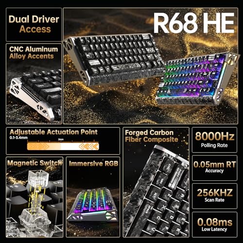 ATTACK SHARK R68 HE Kabel Magnetische Tastatur, Kabellosen R11 ULTRA Gaming-Maus aus Carbonfaser, 8000 Hz Rapid Trigger, 0,005mm RT Accuracy, 49g SUPERLIGHT-Maus, PAW3950MAX, 42000 DPI, Ink Shade Bild 2