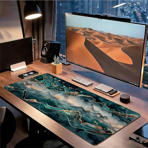 Gaming Mauspad XXL 800x400x3mm Abstrakt Mousepad, Große Speed rutschfeste Schreibtischunterlage Blau Verbessert Präzision und Geschwindigkeit mit Stoßdämpfung für Tastatur und Maus Homeoffice xg-992 Bild 3