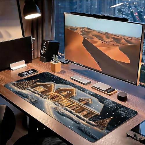 Gaming Mauspad XXL 1600x800x3mm Weihnachtsbaum Mousepad, Große Speed rutschfeste Schreibtischunterlage Haus Verbessert Präzision und Geschwindigkeit mit Stoßdämpfung für Tastatur und Maus xg-989 Bild 3