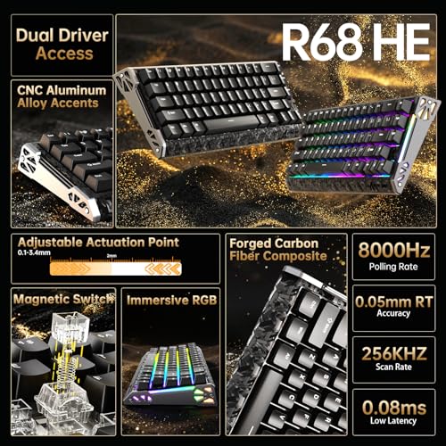 ATTACK SHARK R68 HE Kabellose Magnetische Tastatur, Kabellosen R11 ULTRA Gaming-Maus aus Carbonfaser, 8000 Hz Rapid Trigger, 0,005mm RT Accuracy, 49g SUPERLIGHT-Maus, PAW3950MAX, 42000 DPI, Schwarz B Bild 2