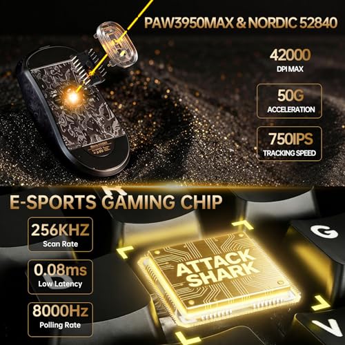 ATTACK SHARK R68 HE Kabellose Magnetische Tastatur, Kabellosen R11 ULTRA Gaming-Maus aus Carbonfaser, 8000 Hz Rapid Trigger, 0,005mm RT Accuracy, 49g SUPERLIGHT-Maus, PAW3950MAX, 42000 DPI, Schwarz B Bild 6
